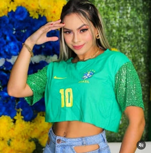 Camiseta Brasil Brilho na Manga 2