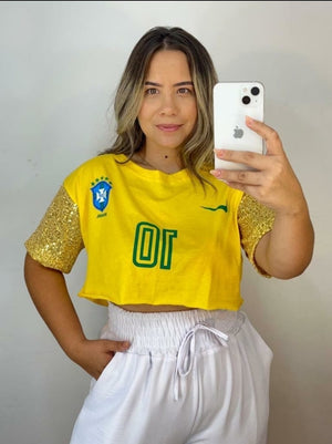 Camiseta Brasil Brilho na Manga 2